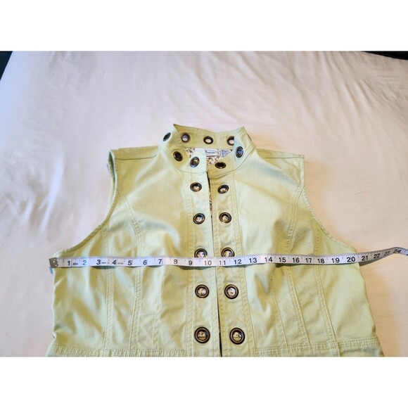 Patchington Chartreuse Green Denim Vest L Cotton Stretch Grommet Detail - Picture 7 of 10